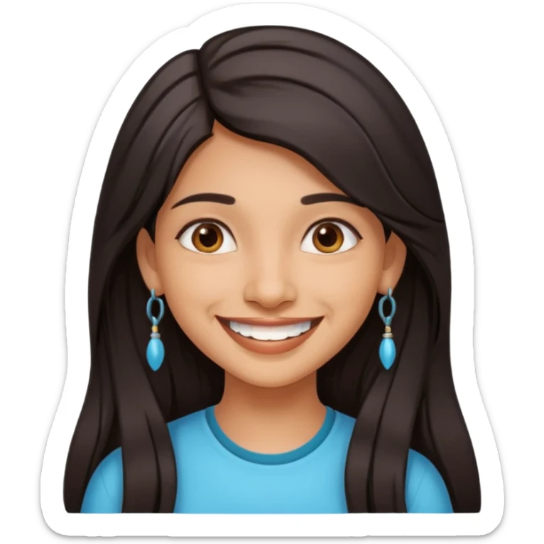 pretty Indian girl with long hair and braces, smiling sticker