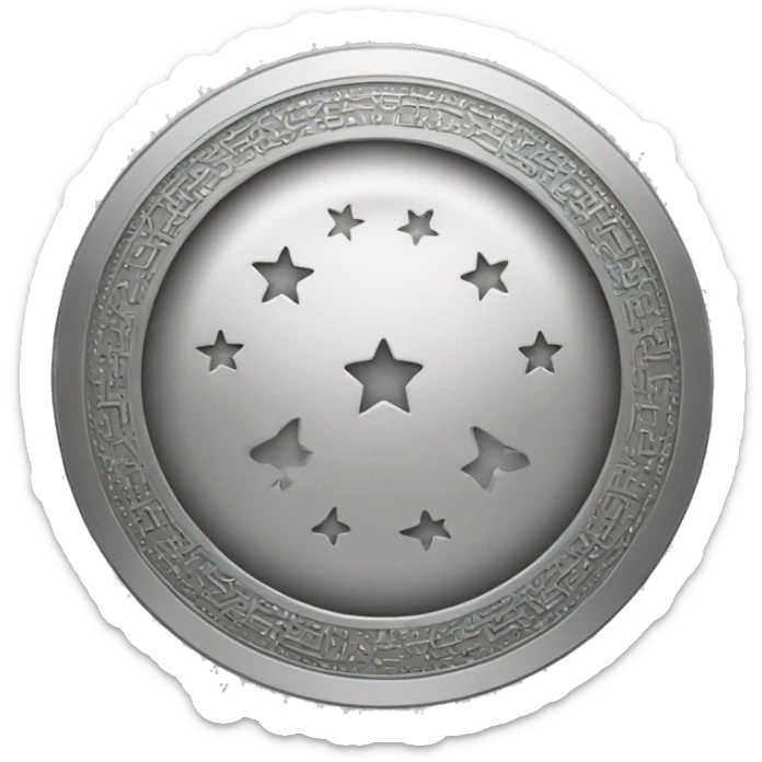 an emoticon of a silver coin with Arabic symbols in the middle and its border consists of stars sticker