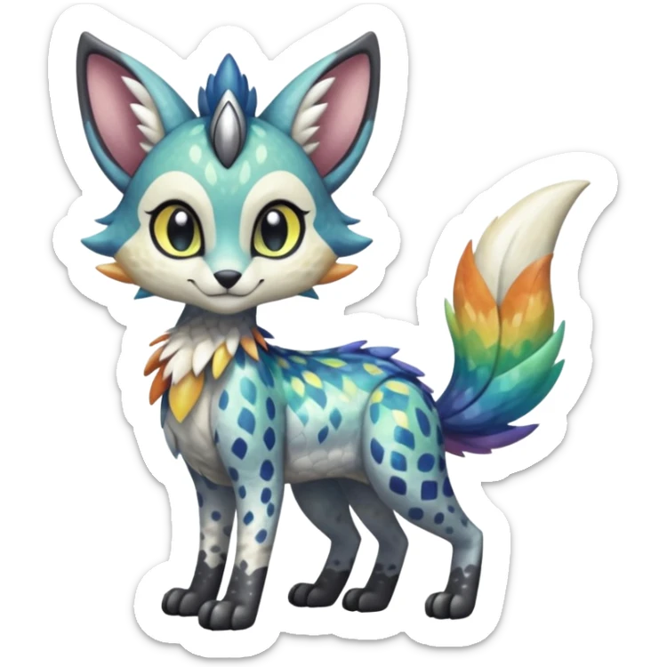 Colorful Shiny Scaly Furry Cute Realistic Meloetta-Trico-Silvally-Nargacuga-Sergal-Serval-Fakémon-creature-hybrid sticker
