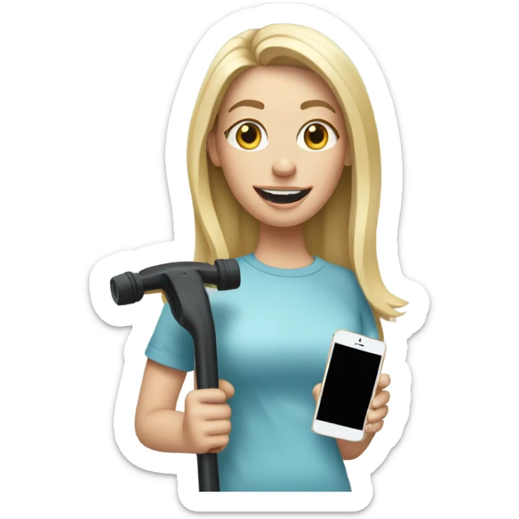 Goofy white girl blonde hair on crutches with an iPhone sticker