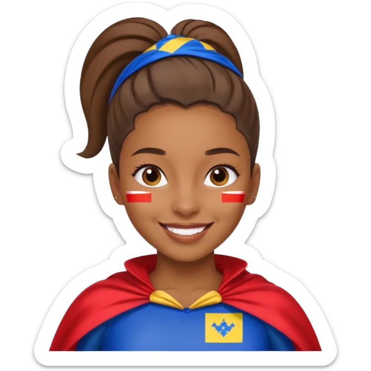 A brown skin girl with a slick ponytail and edges with a Cape Verde flag sticker