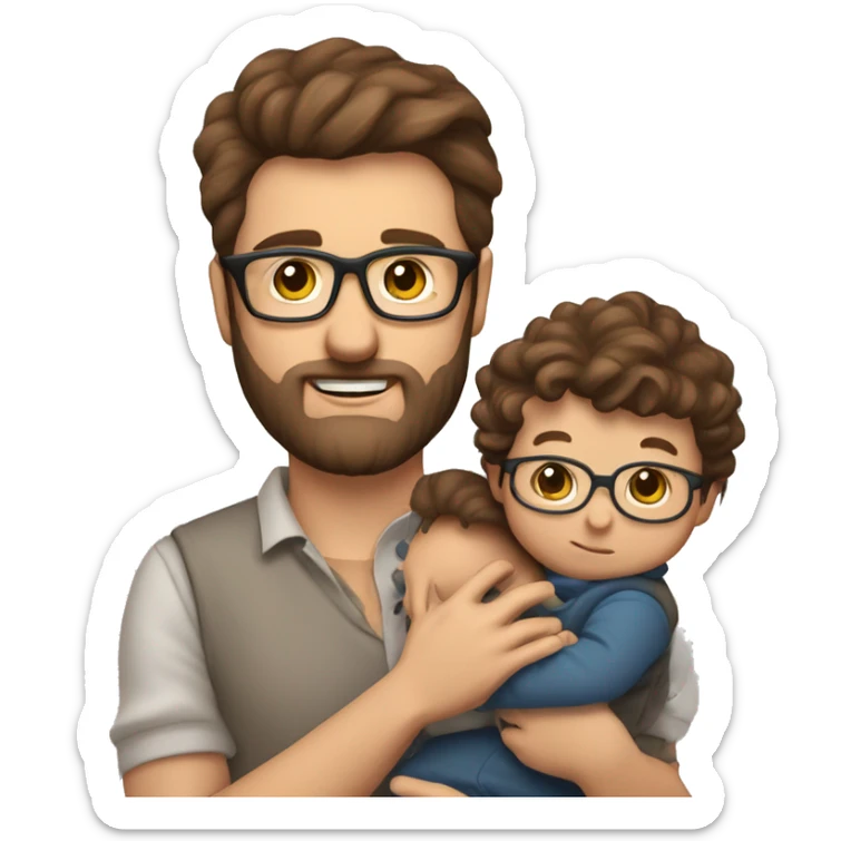 Dad brown hair and glasses with 3 day beard with child less hair (4 Month old) holding him on arm. Dad is a stock investor sticker