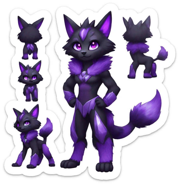 Anthro-Edgy-Cool-Black-Purple-Contrast-Colors-Fantasy-Fur-Sona-Chibi-Shiny-Fakémon-Hybrid full body sticker