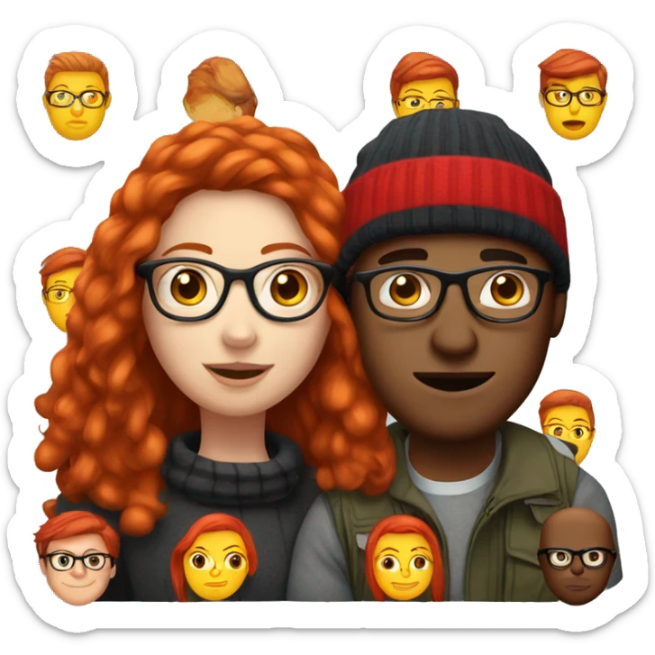 Long Red haired white woman in beanie with red head boyfriend with glasses sticker