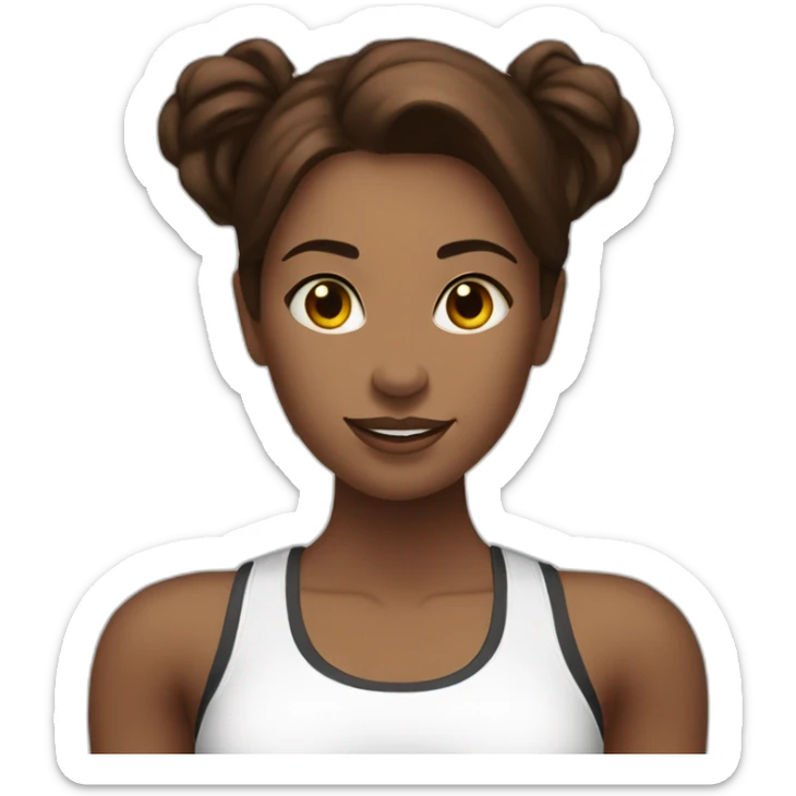 White beautiful fitness women with brown hair with dumbbells in their hands sticker