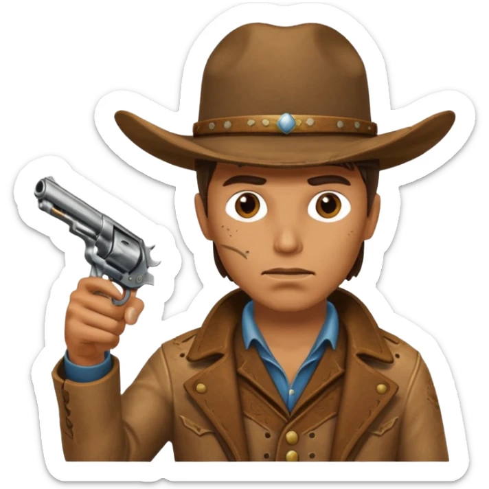 A cowboy pointing his revolver in front of you and saying, "Give me your money." sticker