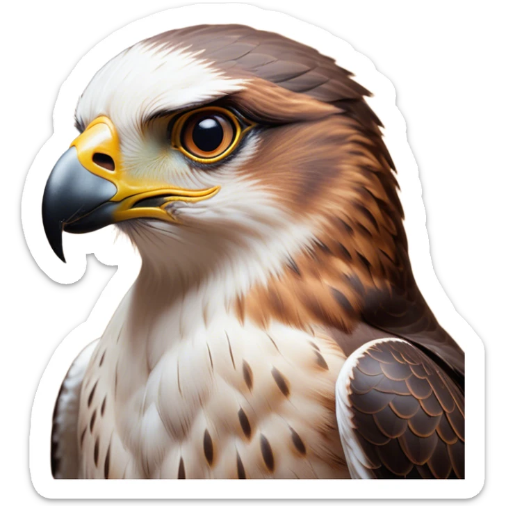 Cinematic Noble Falcon Portrait Emoji, Poised and majestic, with a streamlined, muscular build, a sharply hooked beak, and intense, piercing eyes that exude focus and speed, Simplified yet sharp and sophisticated features, highly detailed, glowing with a soft, amber radiance, high shine, intelligent and commanding, stylized with an air of aerial authority, focused and swift, soft glowing outline, capturing the essence of a watchful and confident falcon that appears ready to soar out of the screen with effortless power! sticker