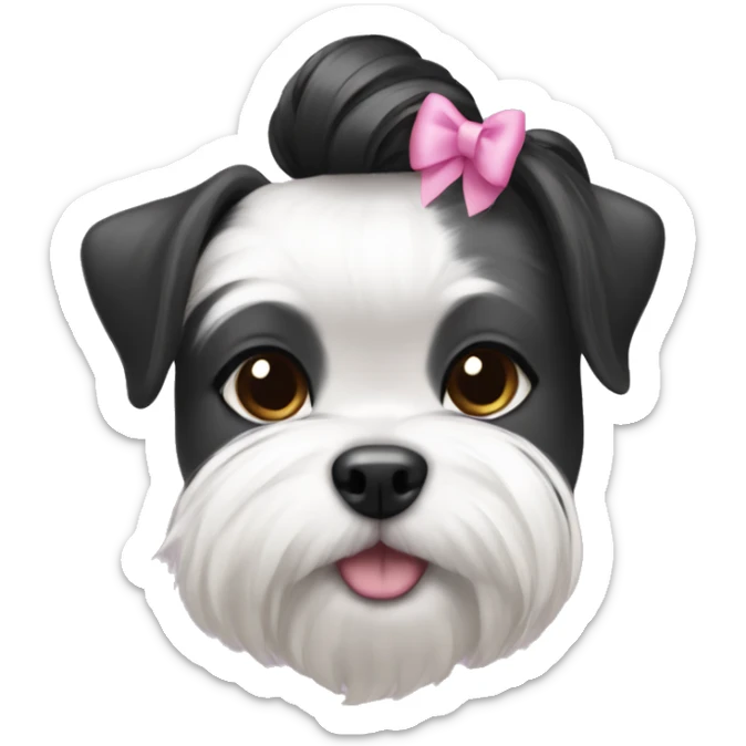 Girl dog shitzu with black and white hair with a ponytail and a pink bow on her head sticker