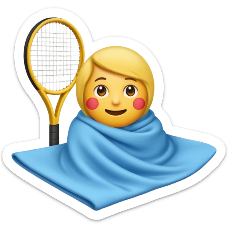 maak en emoji die moe is door het sporten het heeft een tennis band op zijn hoofd en hij is super moe die ook zweet druppels heeft  sticker