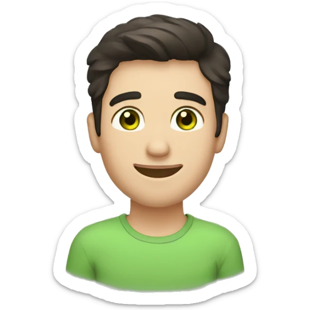 Handsome man with dark hair, gradient short hair on the side, green eyes. Big smile and thin face, and sunken cheeks. sticker