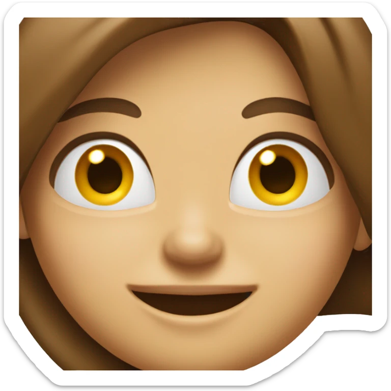 An emoji of a woman with long, straight brown hair and a large mouth, smiling with a friendly expression sticker