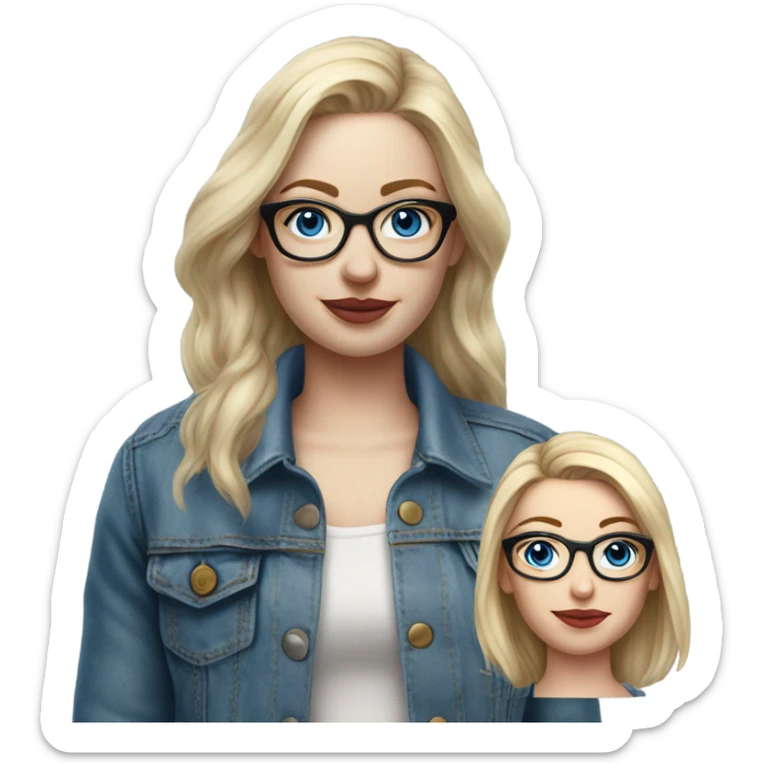 Hyper Realistic pale beautiful tattooed 3D woman with glasses and blue eyes wearing denim jacket sticker