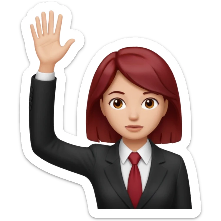 now make the girl u created in bussines outfit waveing with dark red hair and the man u created facepalm sticker