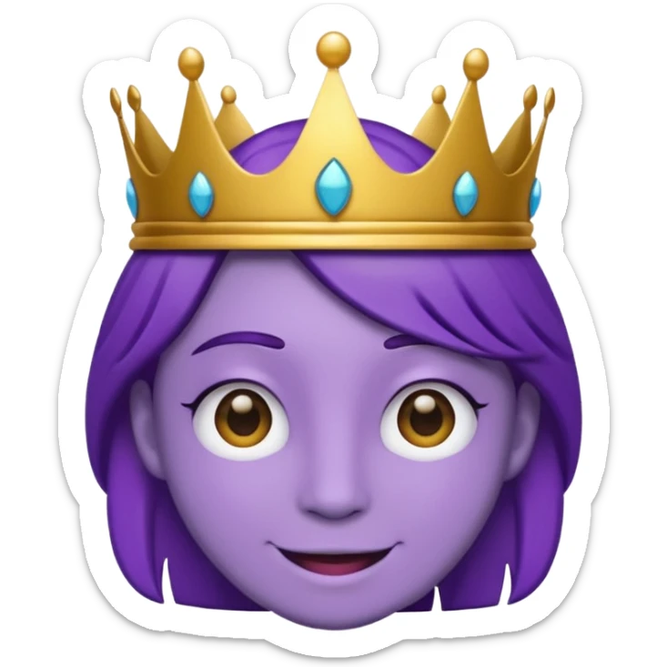 An emoji of Wemmbu, purple skinned, 2 dots for eyes. :] smile and golden crown sticker