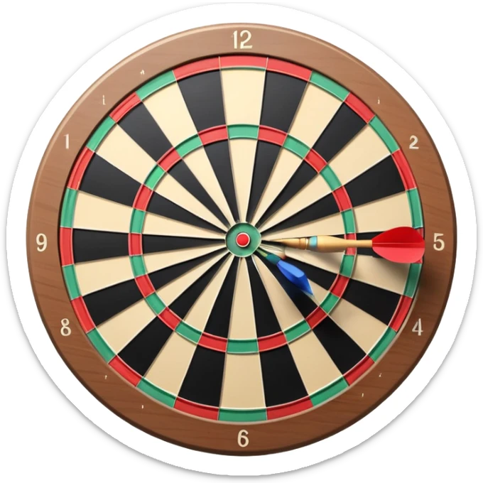 A dartboard with darts firmly stuck in the bullseye, surrounded by the colorful sections of the target. The background conveys a competitive atmosphere, with a subtle focus on precision and skill in the game of darts. sticker