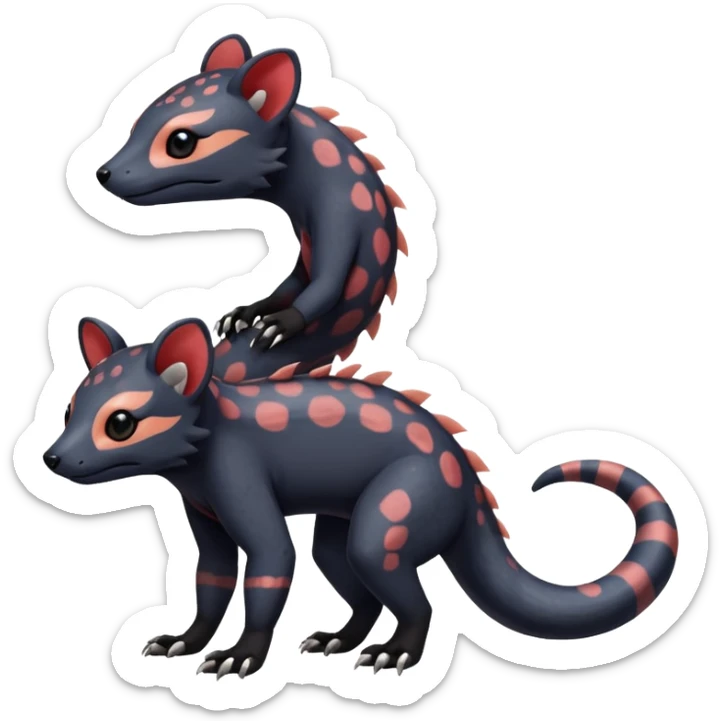 Rare realistic warm-colored exotic cute epic aesthetic colorful Salandit-Civet-species-Fakemon-hybrid-creature, with markings, full body sticker