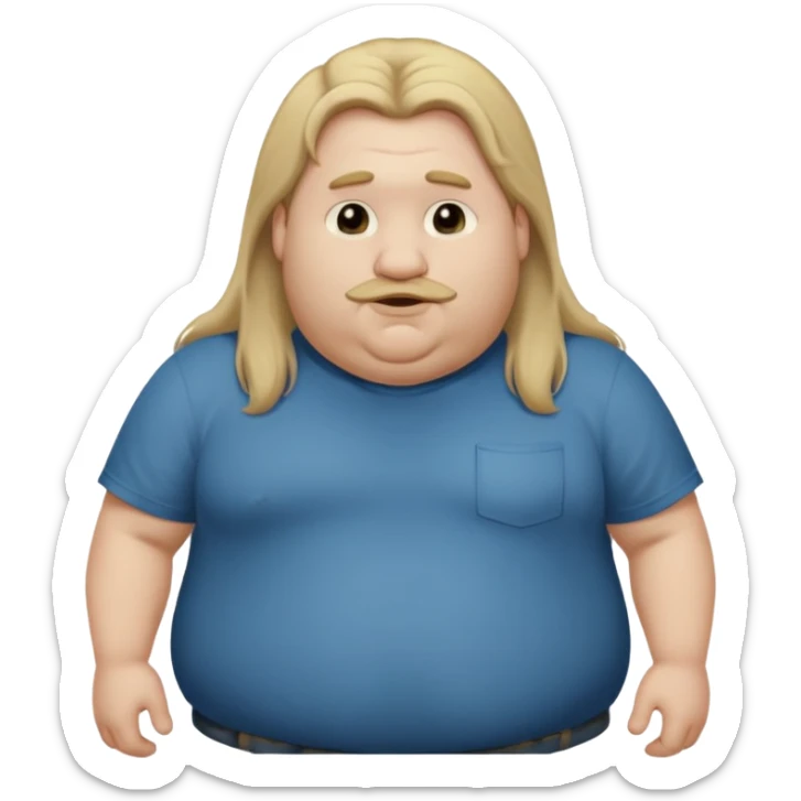 white boy fat with long dirty blond hair with big lips and long nose with super fat neck and big ears with long arms and fat body  sticker