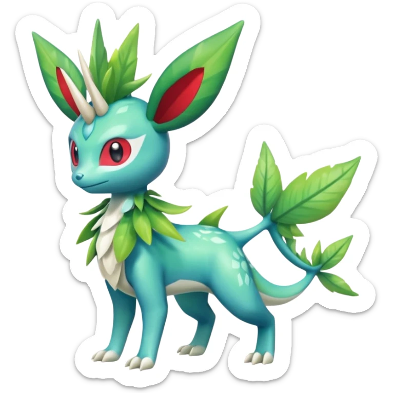 Shiny Colorful Tropical Shaymin-Vaporeon-Sceptile-Flygon-Meloetta-Pokémon-Fakémon-fusion, full body sticker