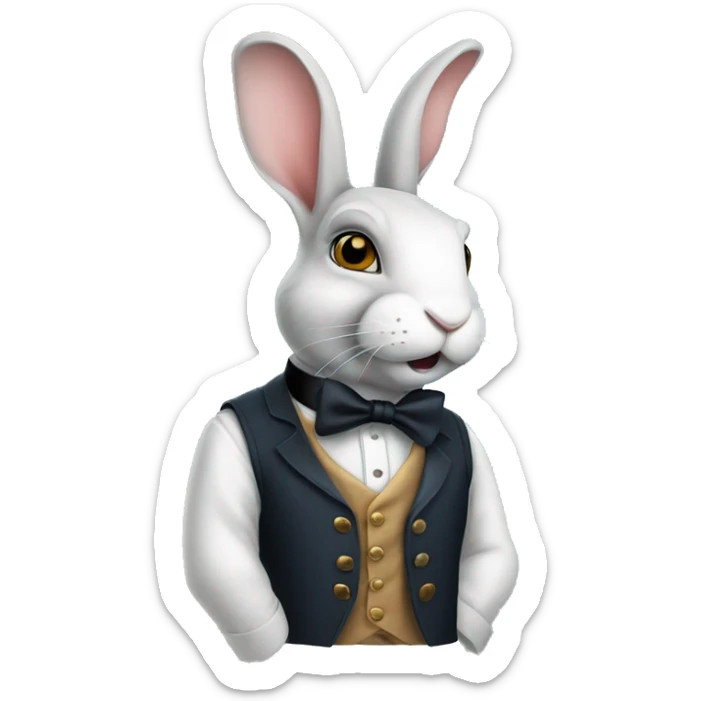 rabbit wearing a waistcoat and monocle and top hat. the vest and eyes are blue sticker