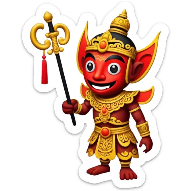 Cinematic Realistic Wayang Kulit Pop Culture Emoji, featuring a vibrant shadow-puppet theatre scene rendered with dynamic textures and artistic, traditional lighting. sticker