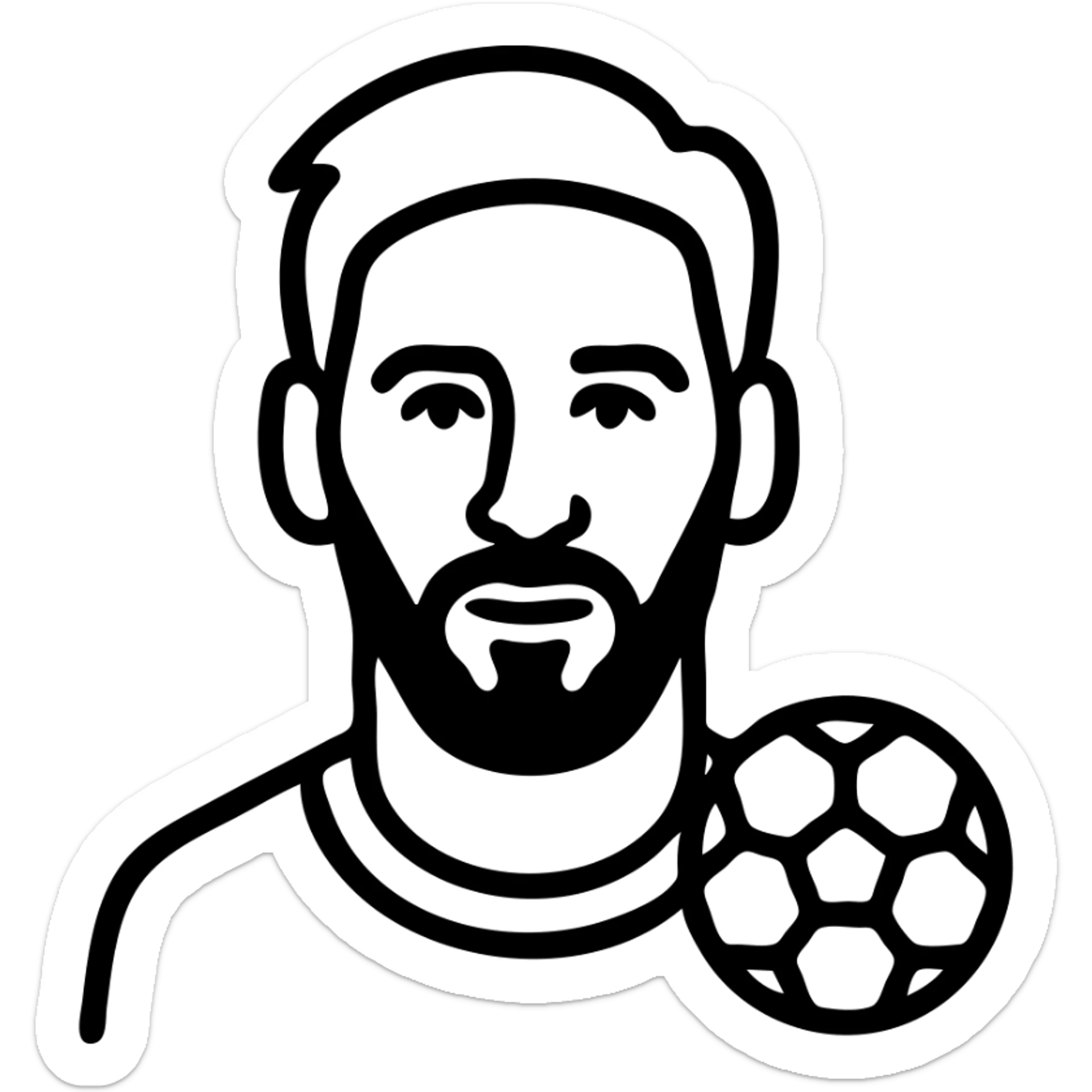 lionel messi icon with clear facial features and hint of soccer ball, modern icon design sticker