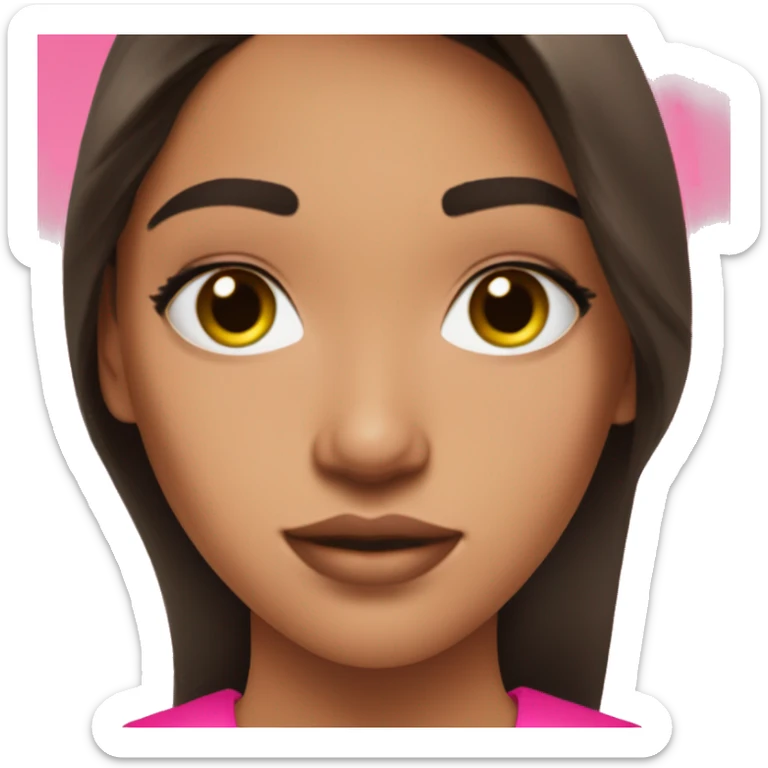 hispanic pretty girl with brown hair and light  pale skin in hot pink v neck shirt coquette aesthetic  sticker