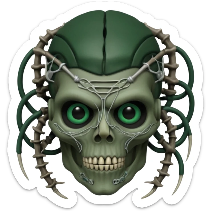 HR giger, wires dark green flesh undead sorcerer, head. bones and skin sticker