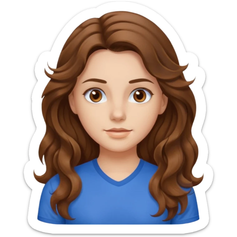 brown hair, hazel eyes, blue athletic shirt, wavy long hair pretty girl sticker