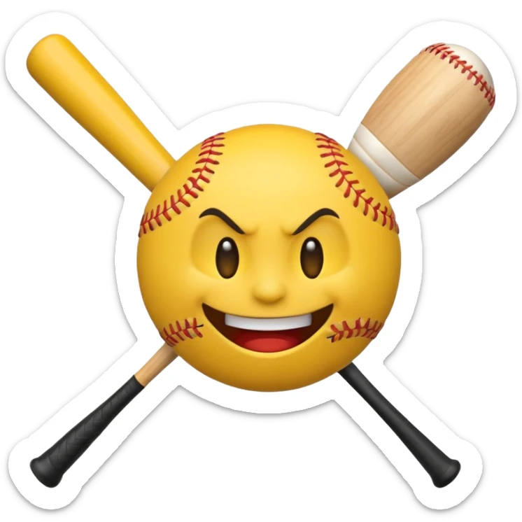 I want a emoji of a emoji with a evil smile throwing a baseball very hard sticker