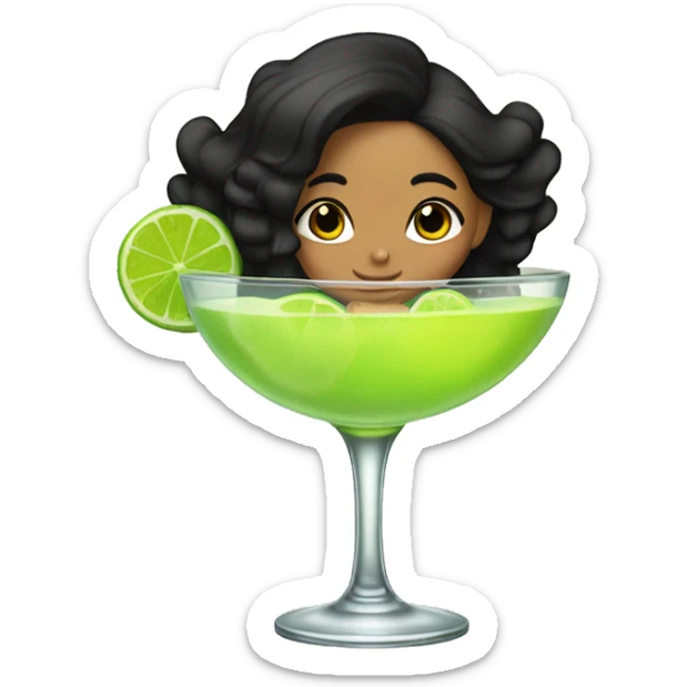 Tan girl black hair sitting in margarita glass with limes around it  sticker