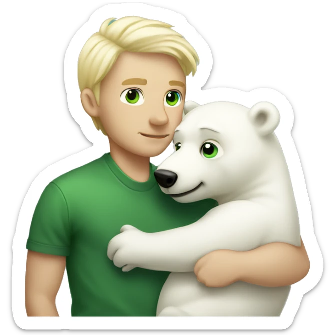 Blonde man with green eyes and no facial hair kissing a polar bear sticker