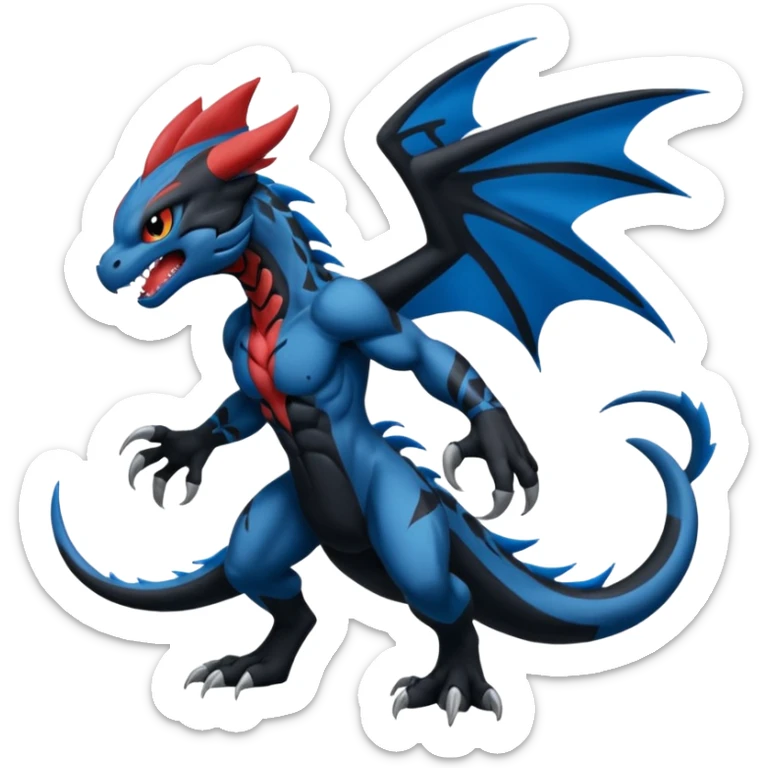 Black and Blue Venom-Stitch-Zekrom-Salandit-Sneasel-fusion, full body, tribal markings  sticker