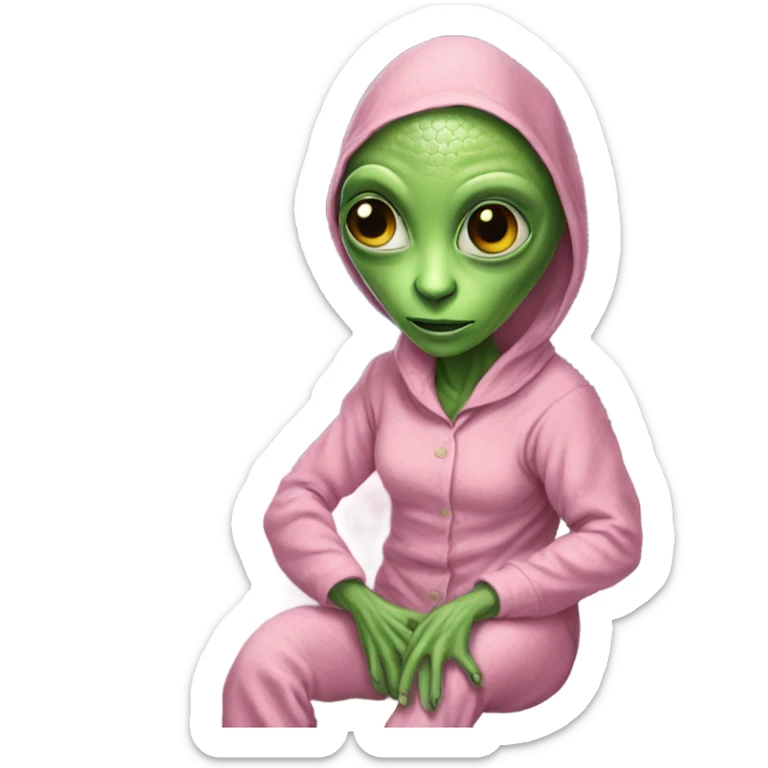 Reptilian alien woman, in pink in pajamas, to bed sticker