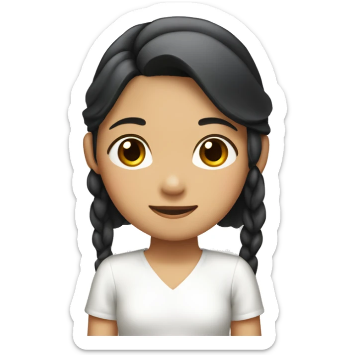 a young taiwanese girl who's age is 9-10 years old wearing a hair accessory that is black medium long dog ear with white head. sticker