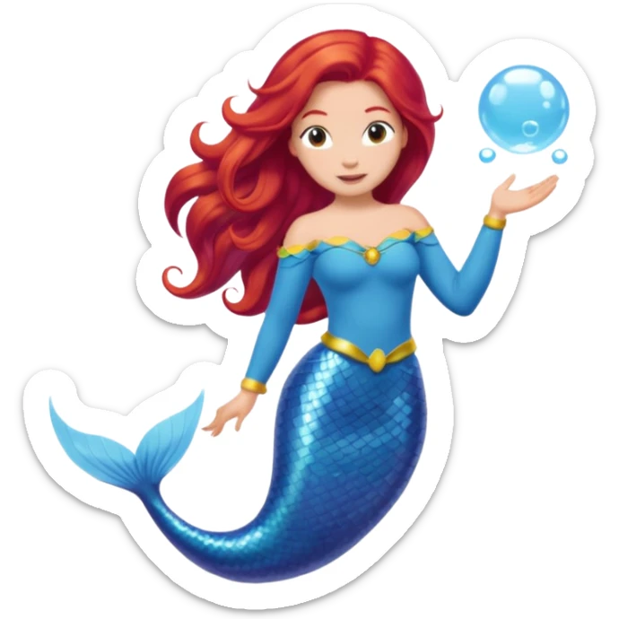 Bubbles the Mermaid from The Wiggles with light skin, long red hair, icy blue outfit sticker