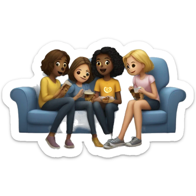 Two girls and a cat watching a movie in a house in Paris sticker