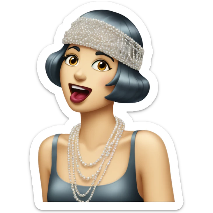 A roaring ’20s flapper emoji blowing kisses with pearl necklaces sticker