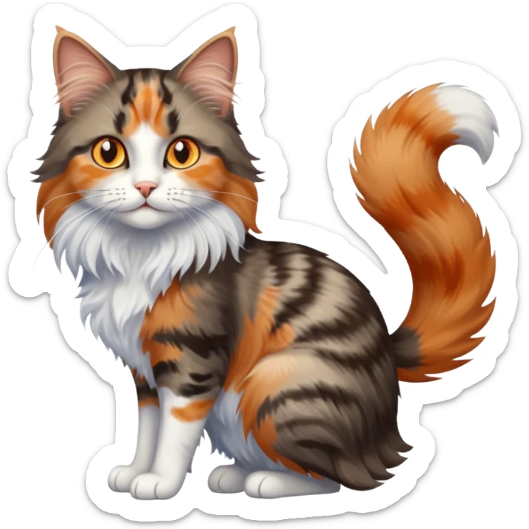 longhair calico cat with blue eyes and longhair grey tabby cat with orange eyes playing together sticker
