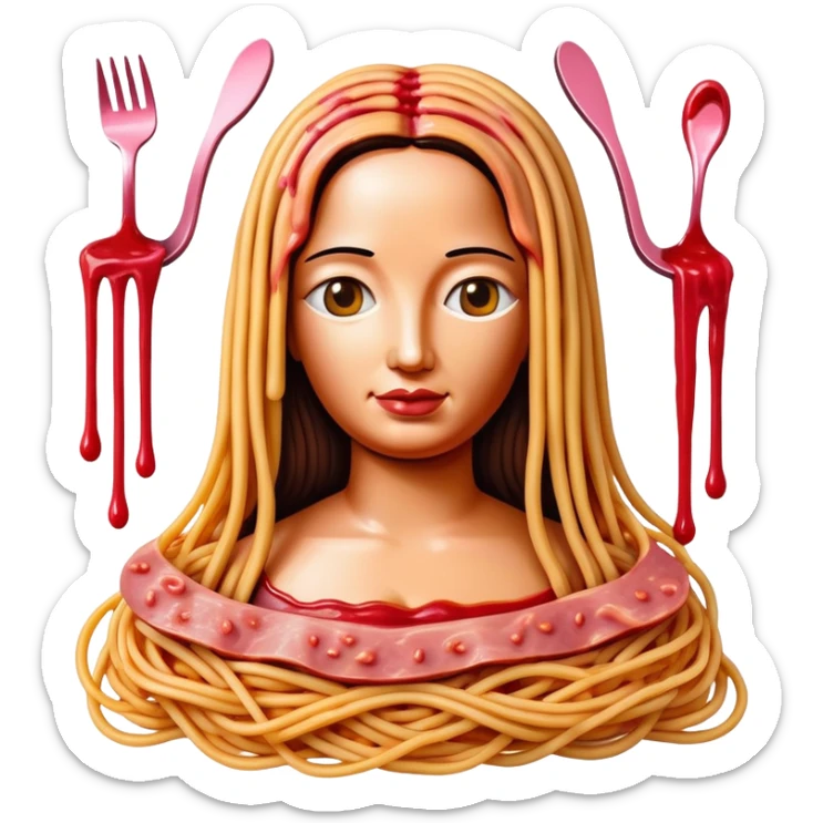 monalisa made of SPAM meat melted pink dripping sauce spaghetti portrait sticker