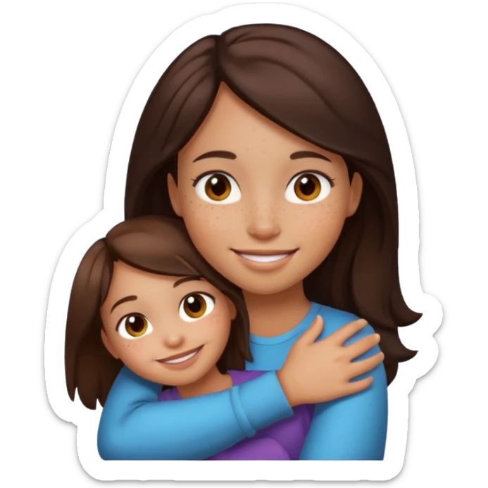Both light skin and darkish brown hair, give girl freckles HUGgING EMOJI sticker