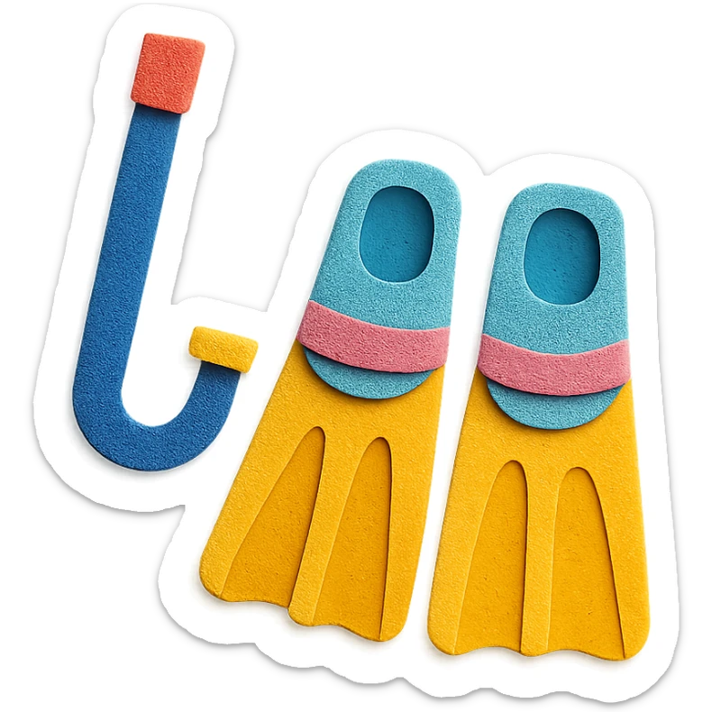 colorful and playful snorkel and flippers in paper-craft style sticker