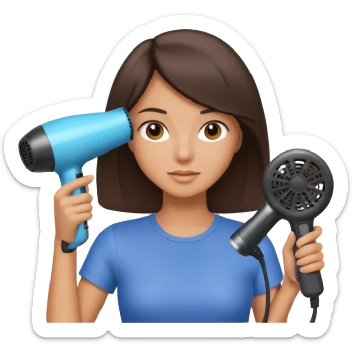 brunette bob girl hair stylist holding a hair dryer sticker
