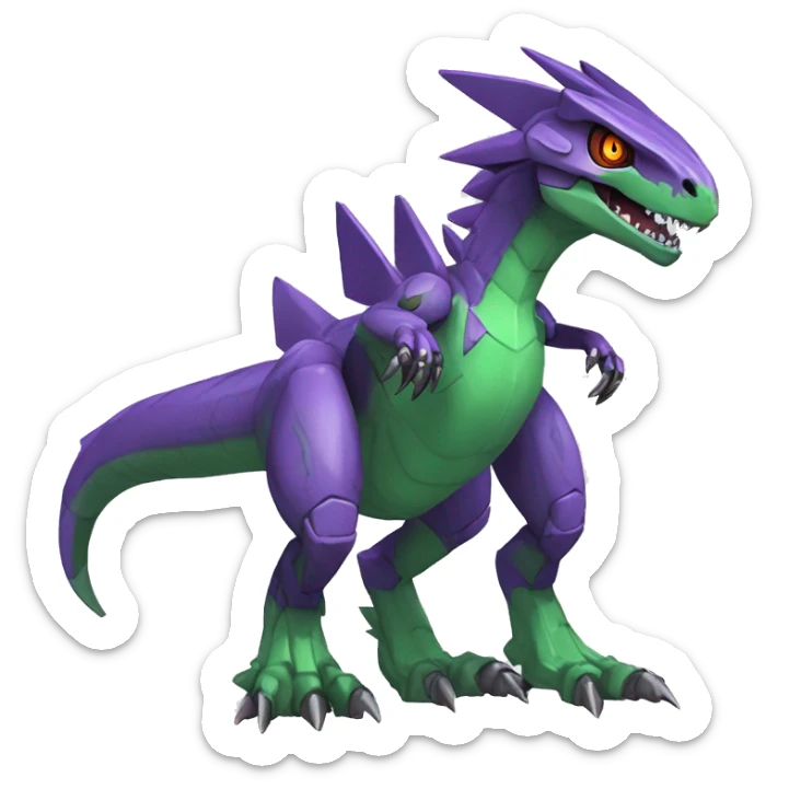  Cool Edgy Purple Green Digimon-Fakemon-Guilmon-Velociraptor-Dragon-Mecha full body sticker
