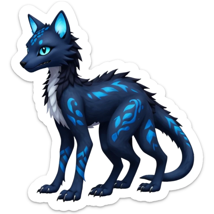 Kawaii dark blackish edgy fantasy ethereal feline-vernid-sergal-monster-fursona animal creature full body with intricate markings  sticker