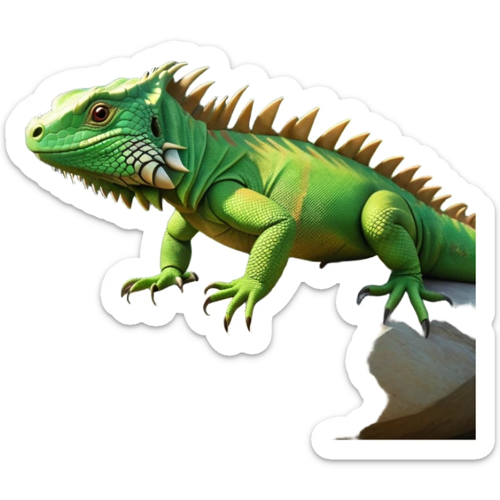 cinematic-iguana-realistic-full-body-basking-emoji,-long-scaly-body-stretched-out-on-a-sunlit-rock,-spiny-ridge-running-down-its-back,-textured-green-and-brown-skin-dappled-with-light,-sharp-intelligent-eyes-studying-the-surroundings,-long-tail-draped-over-the-stone,-simplified-yet-realistic-focused-features,-highly-detailed,-glowing-with-a-warm-tropical-glow

 sticker