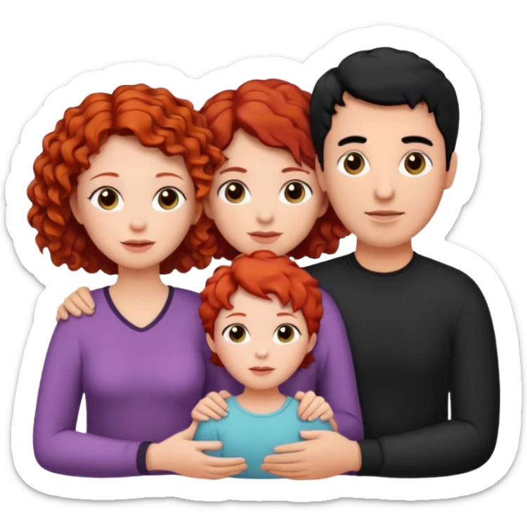 a family of three, all three white: the mother with short, curly red hair, the father with black hair, and the daughter with black hair. sticker