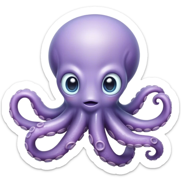 Cinematic Noble Baby Octopus Portrait Emoji, Poised and graceful, with a soft, rounded, slightly translucent body in a dreamy light blue-purple hue, large, glistening eyes full of quiet intelligence and mystery, delicate, flowing tentacles curling gently, Simplified yet sophisticated features, highly detailed, glowing with a soft, ethereal oceanic radiance, high shine, elegant and serene, stylized with an air of deep-sea wonder, focused and tranquil, soft glowing outline, capturing the essence of an otherworldly, intelligent little cephalopod, floating effortlessly in the gentle ocean currents! sticker