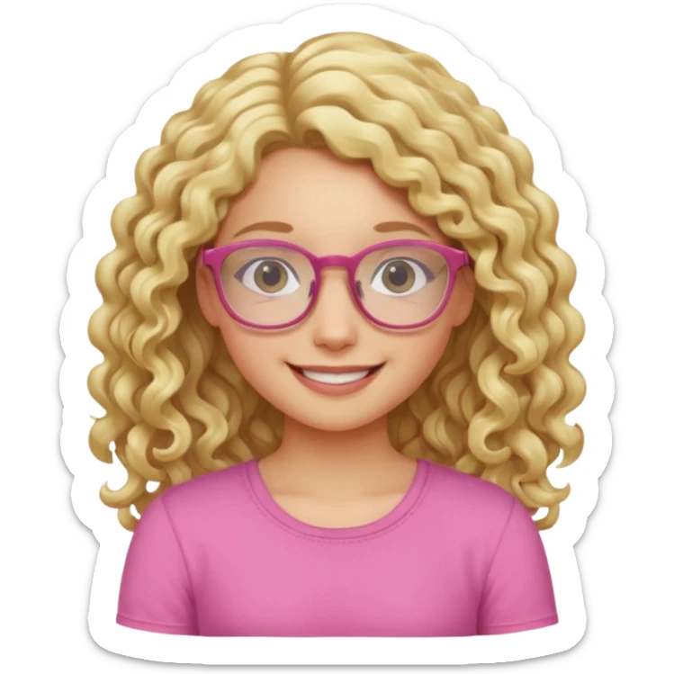 blond girl with glasses long curly hair pink top sticker