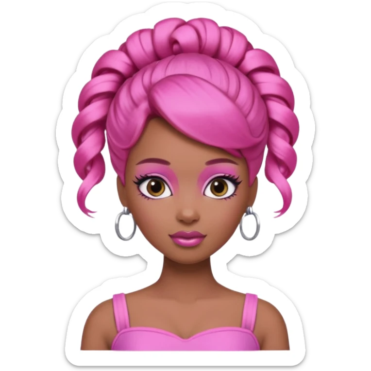 black barbie. updo hair, pink hair, perfect makeup and super pretty sticker