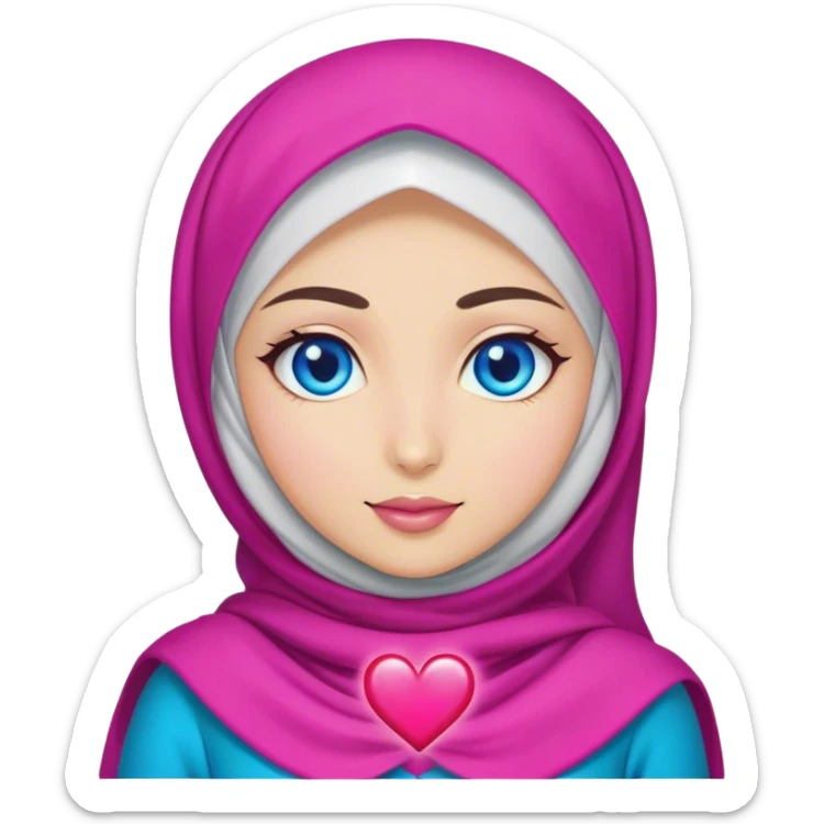 Turkish beautiful finish Konya girl blue  with hijab and fusia heart dress sticker